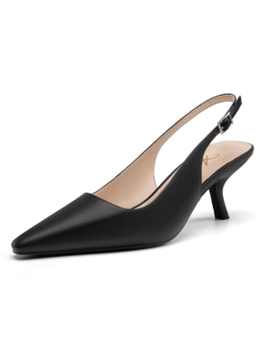 Women's Low Kitten Heels Pointed Toe Slingback Dress Pumps Faux Leather Wedding